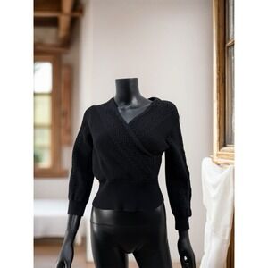 SHEIN Black Knit Wrap Sweater Women's Size M Cable‎ Long Sleeve Fitted Top